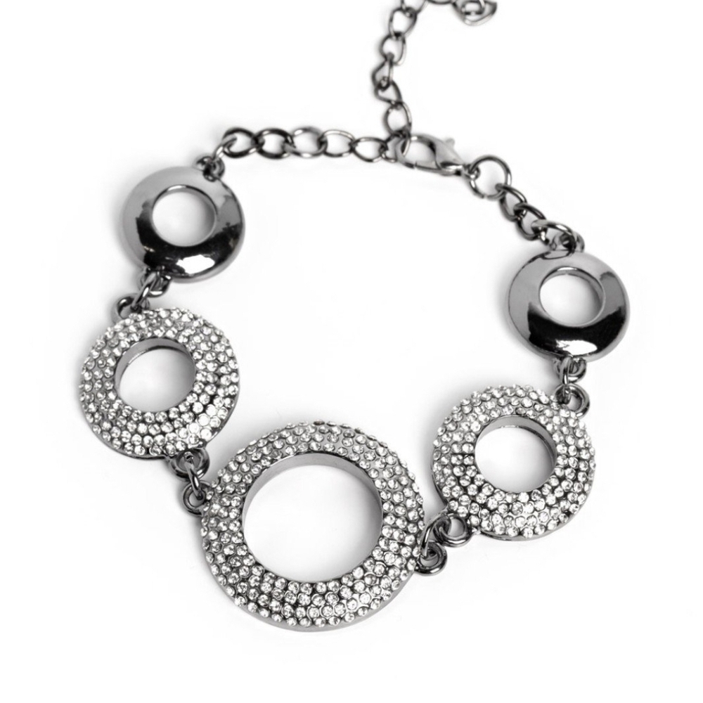 Paparazzi Silver Bracelet Modern Design Hypnotic Hot Shot Black Rhinestone